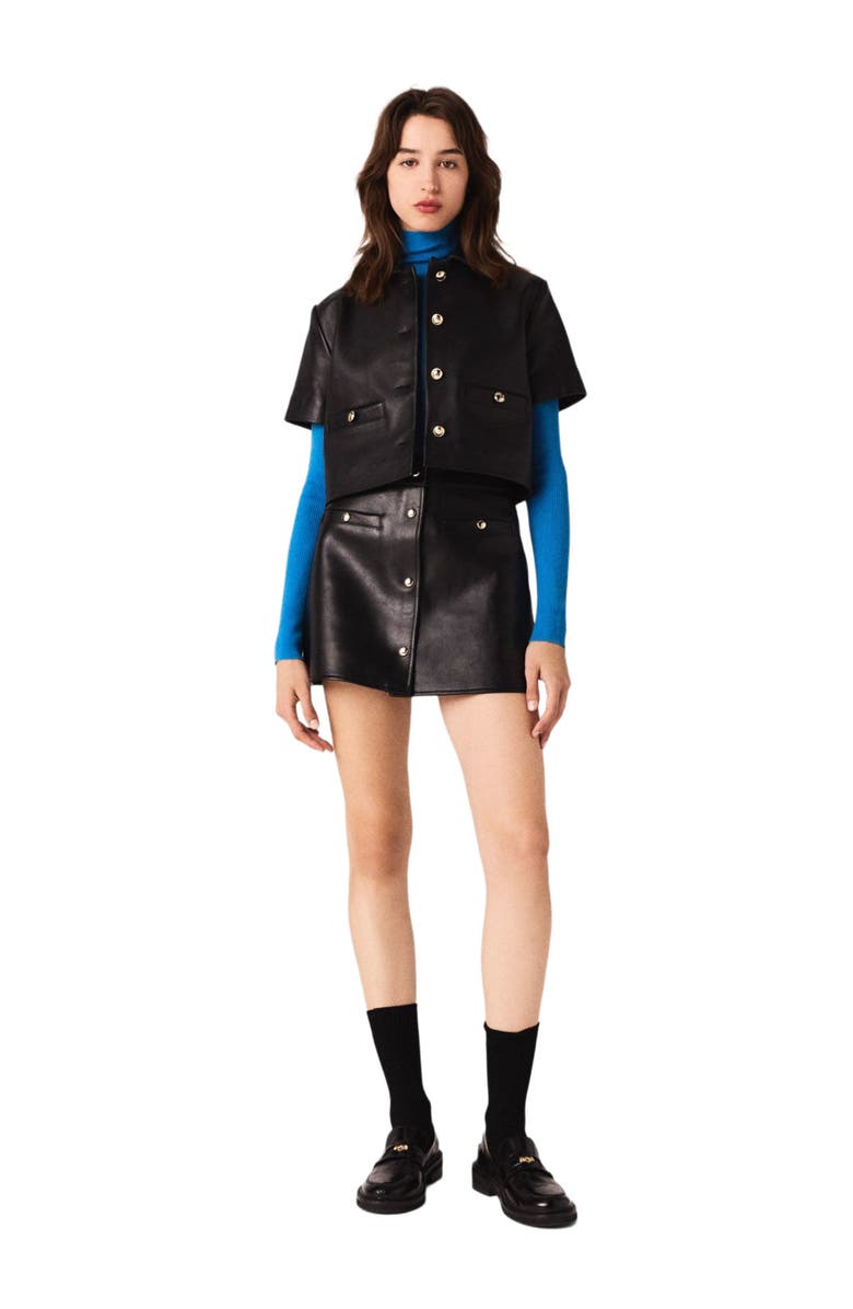 maje Cropped leather jacket, Main, color, Black