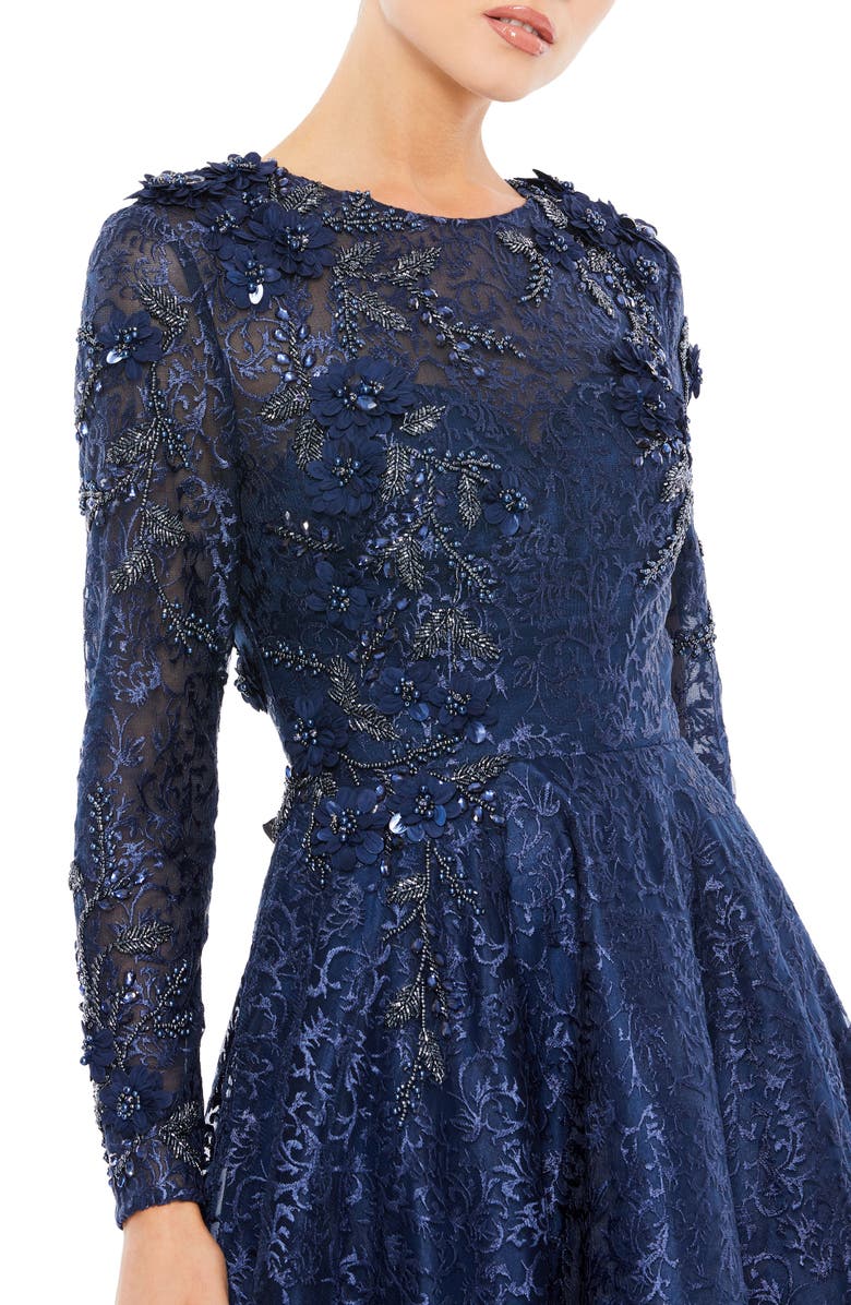 Mac Duggal Floral Embroidered & Beaded Long Sleeve Mesh Gown, Alternate, color, 