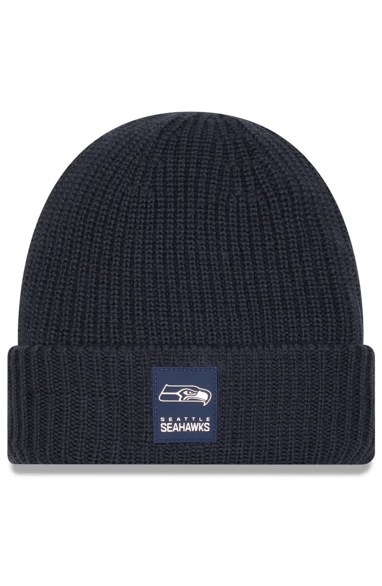 New Era Men's New Era Charcoal Seattle Seahawks 2025 Sideline Cold Weather Cuffed Knit Hat, Main, color, Charcoal