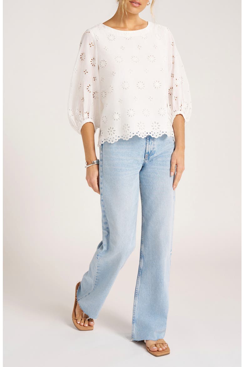 Kashira Eyelet Puff Sleeve Top, Alternate, color, VELLUM