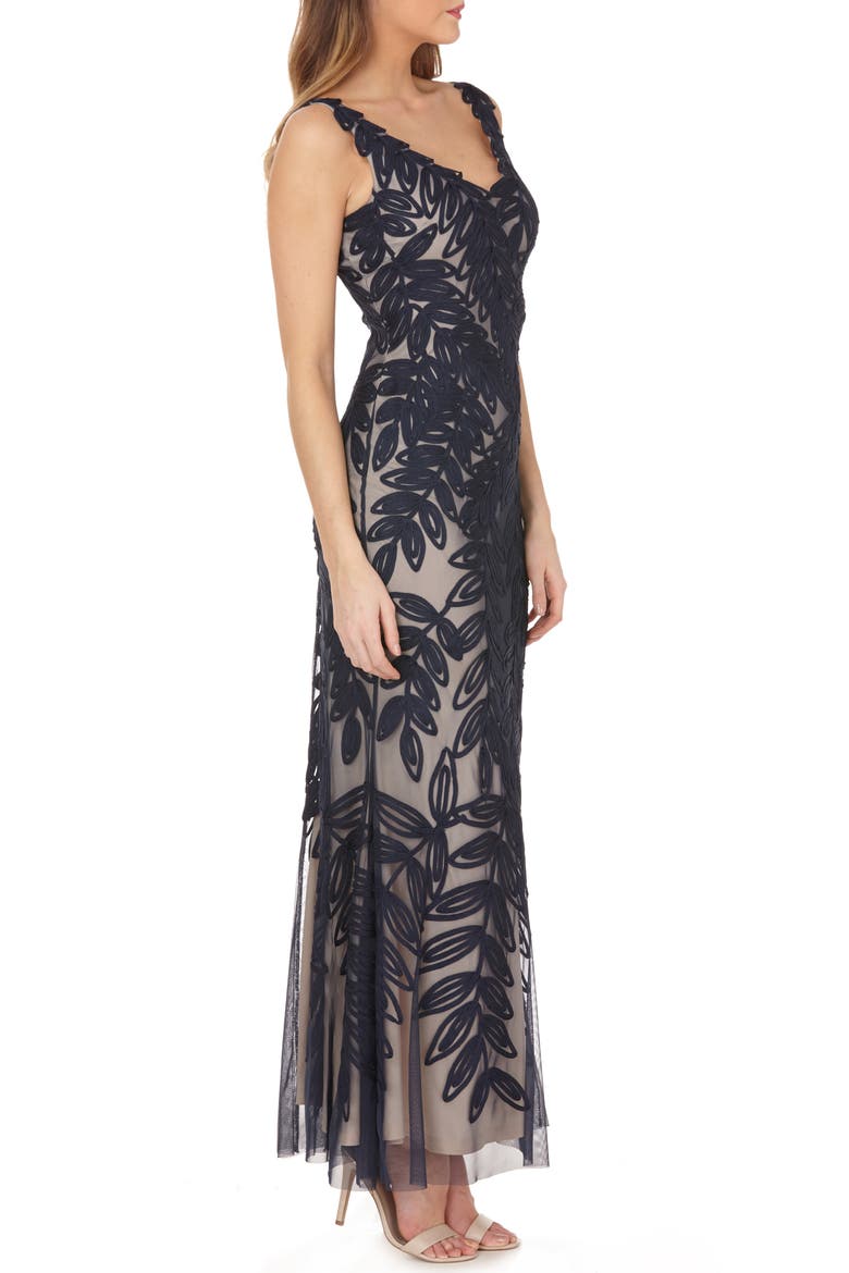 Leaf Soutache Trumpet Gown, Alternate, color, NAVY/ NUDE
