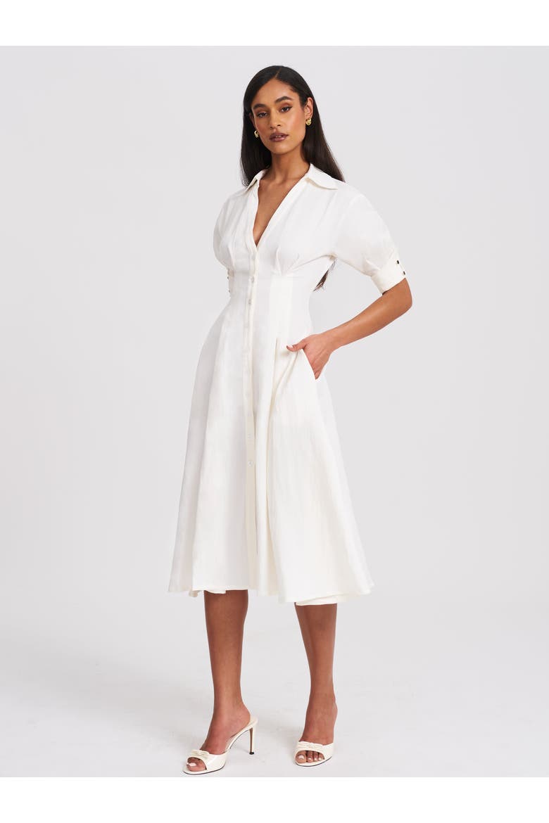 Palina Lyocell Pleated Midi Preppy Shirt Dress, Alternate, color, White