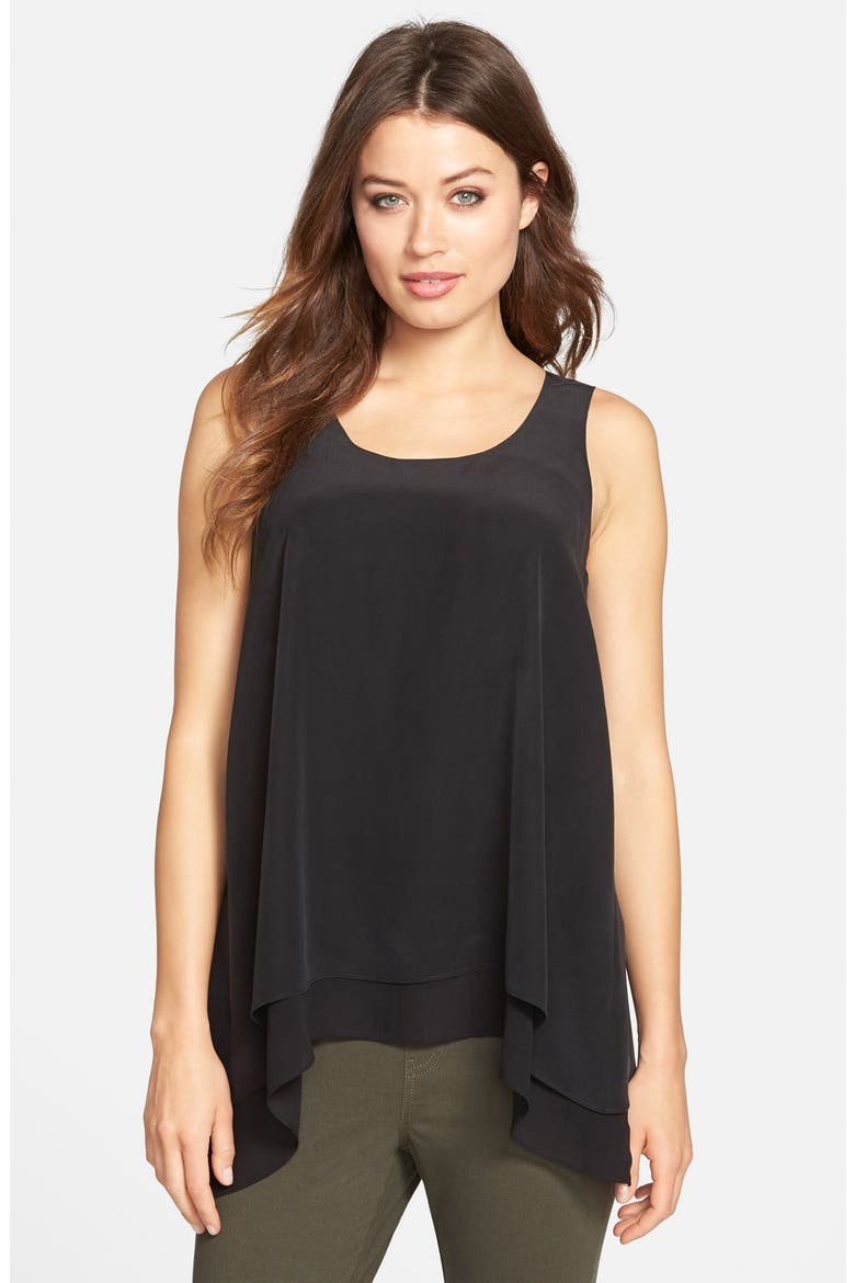 Scoop Neck Silk A-Line Tank, Main, color, BLACK