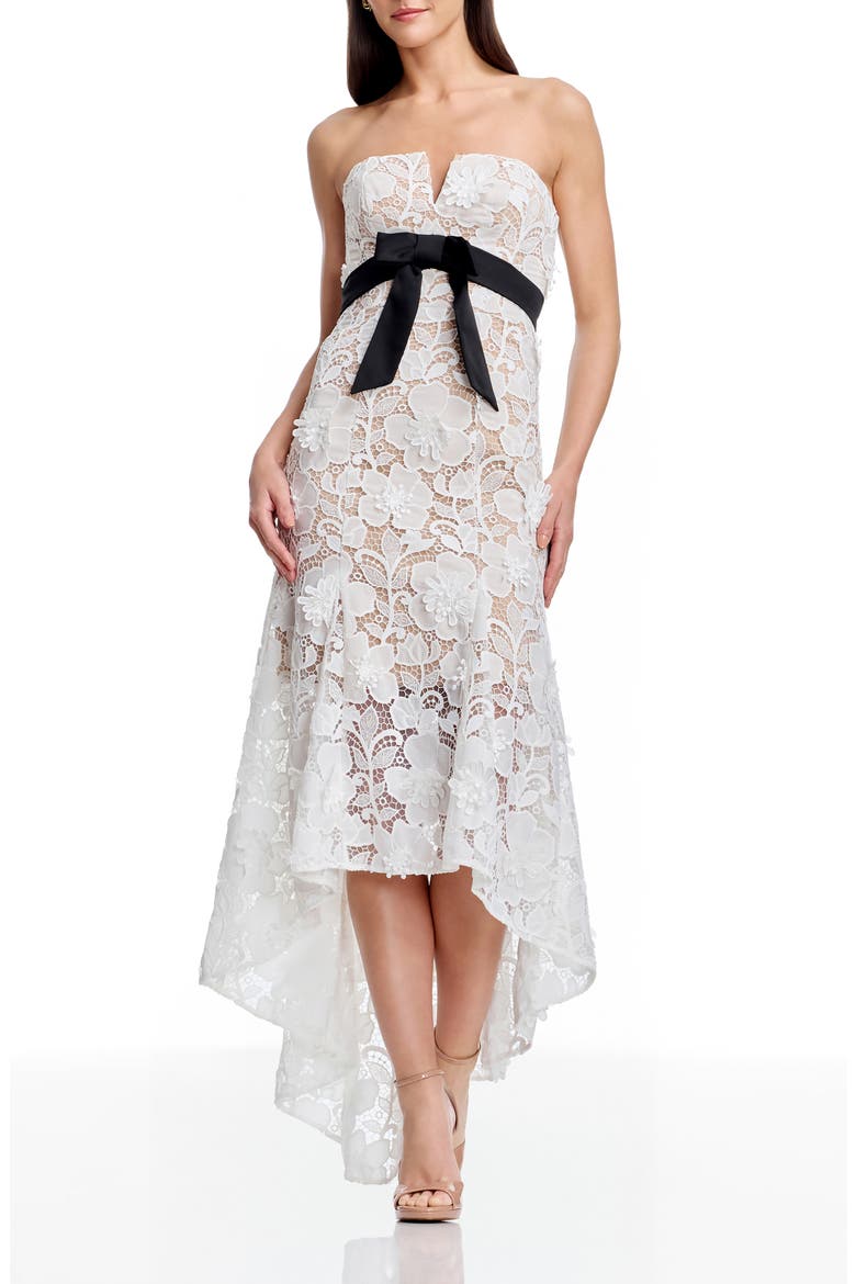 Lucia Floral Lace High-Low Cocktail Dress, Main, color, WHITE-BLACK