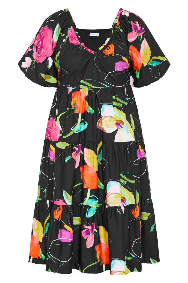 Fantasy Floral Cotton Midi Dress, Alternate, color, FLORAL SKETCH