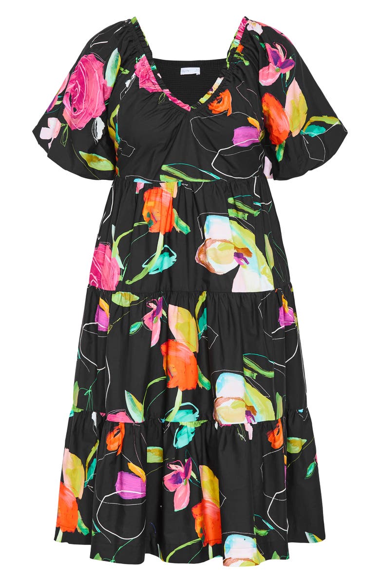 City Chic Fantasy Floral Cotton Midi Dress, Alternate, color, Floral Sketch