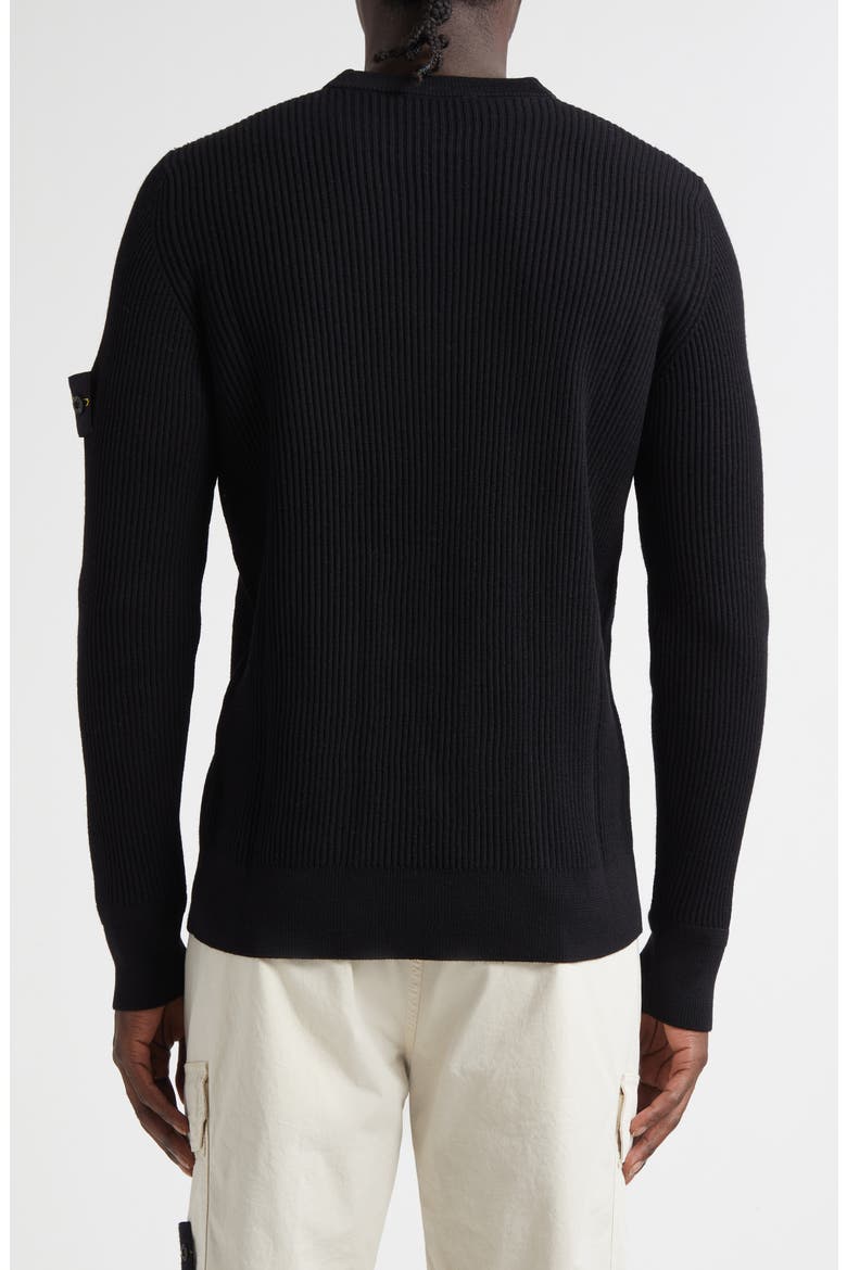 Compass Patch Rib Virgin Wool Crewneck Sweater, Alternate, color, V0029 BLACK