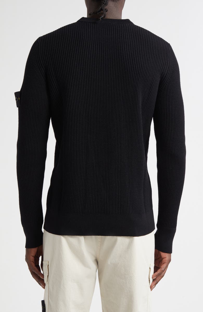 Stone Island Compass Patch Rib Virgin Wool Crewneck Sweater, Alternate, color, V0029 Black