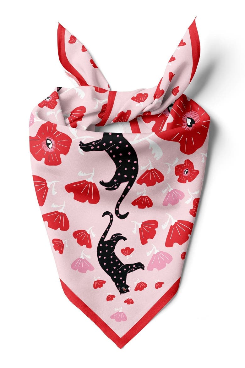 Poppy Polka Cat Cotton Silk Bandana, Alternate, color, Pink