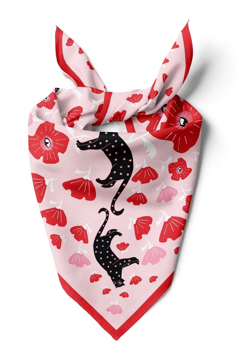 Centinelle Poppy Polka Cat Cotton Silk Bandana, Alternate, color, Pink