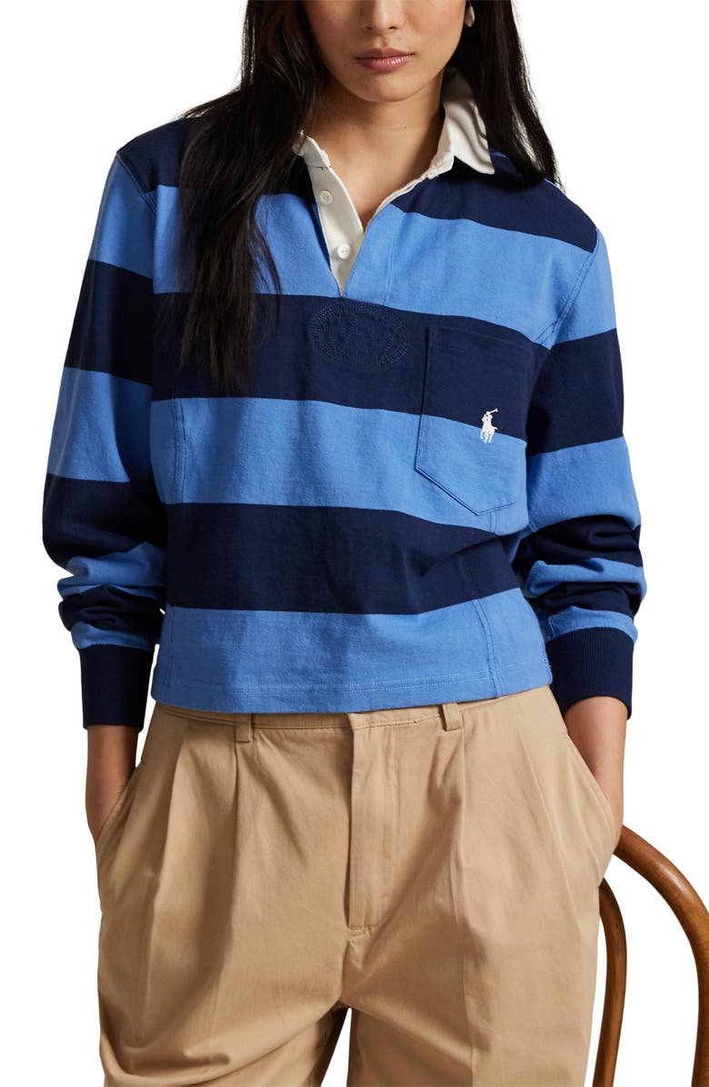 Polo Ralph Lauren Shaped Rugby Shirt, Main, color, Rig Blue/Newport Navy