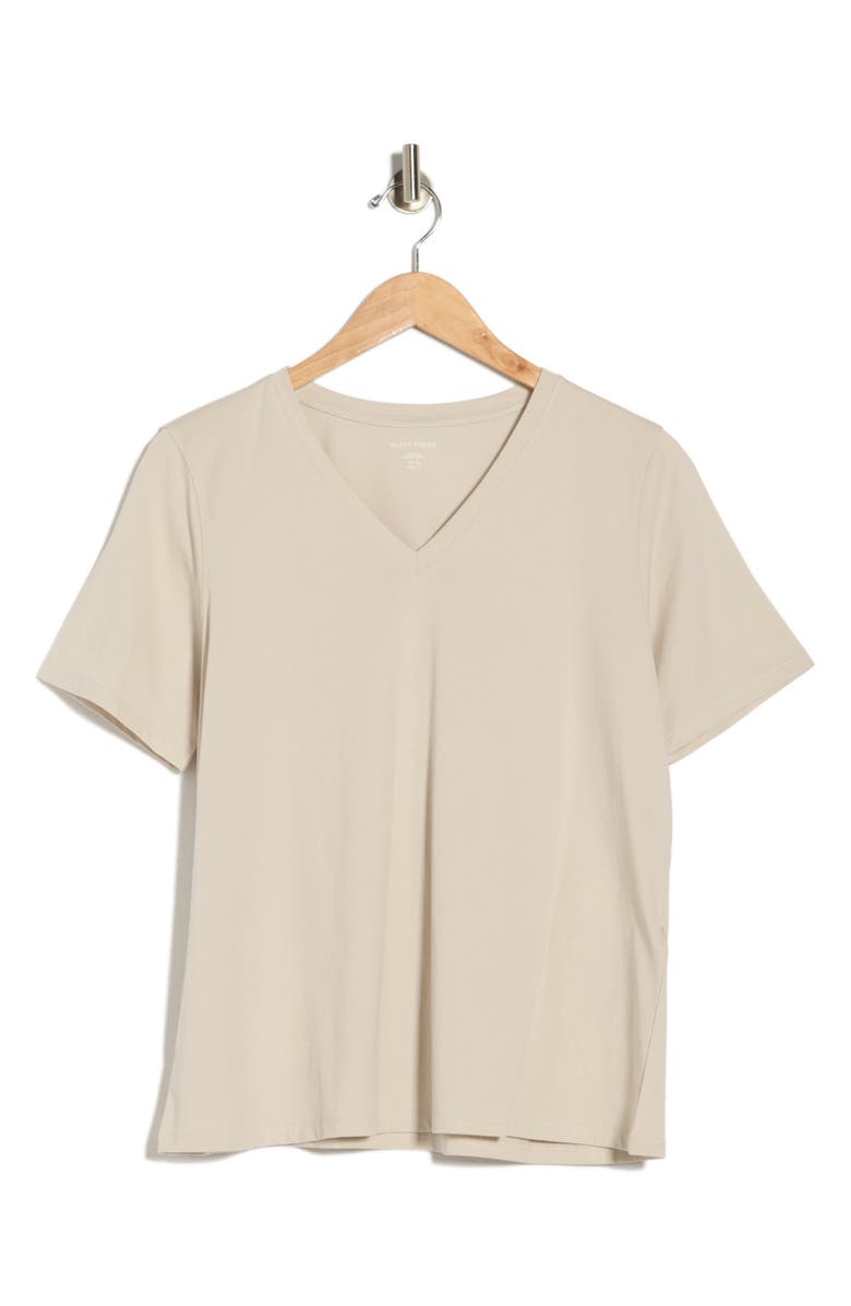 Eileen Fisher V-Neck Organic Cotton Knit T-Shirt, Main, color, Chalk