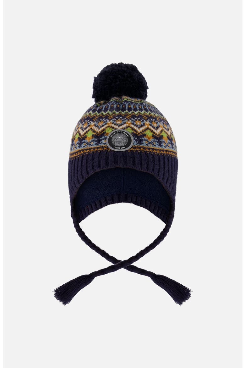 Lined Peruvian Knit Hat with Pompom, Main, color, Taupe and Navy
