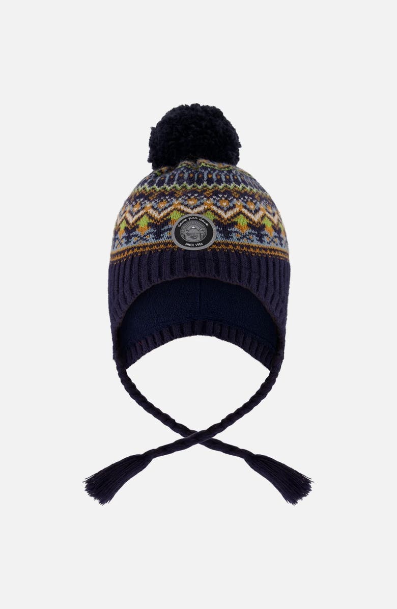Deux par Deux Lined Peruvian Knit Hat with Pompom, Main, color, Taupe And Navy