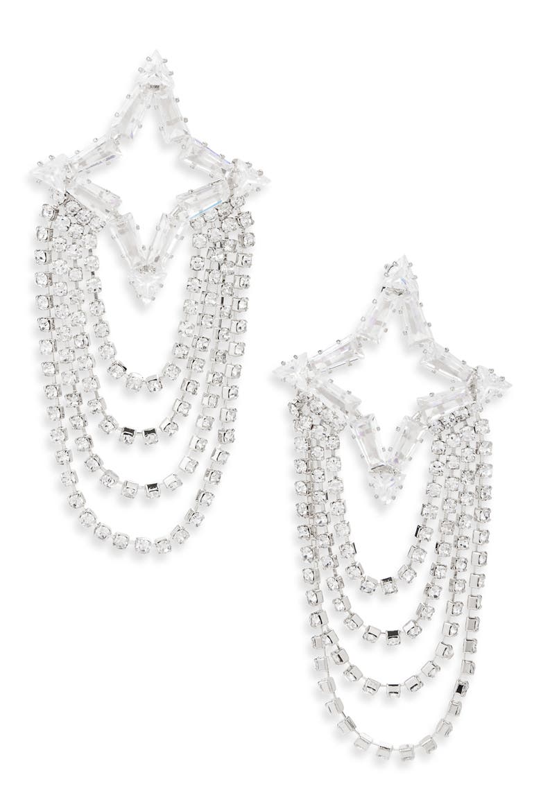 Crystal Star Draped Chain Drop Earrings, Main, color, SILVER/CRYSTAL