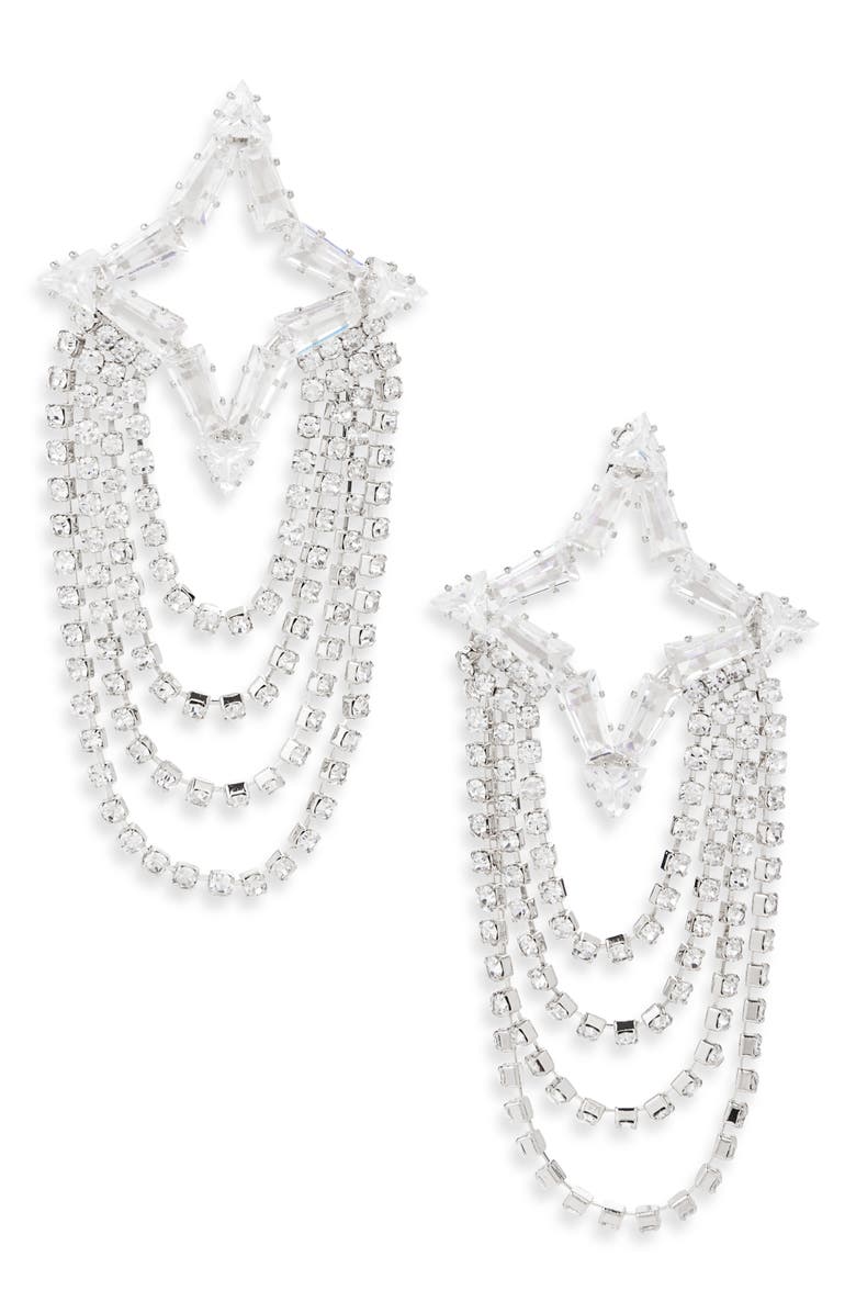 Tasha Crystal Star Draped Chain Drop Earrings, Main, color, Silver/Crystal