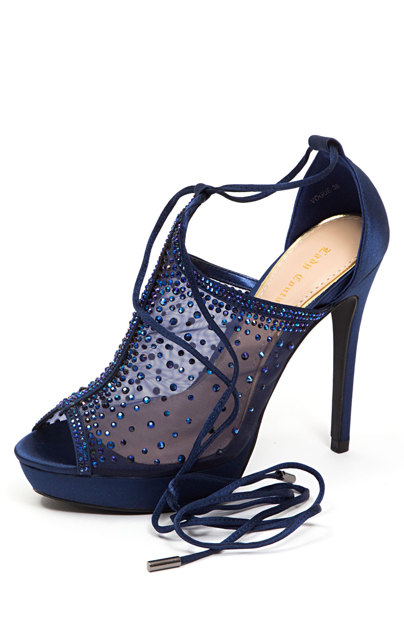 Embellished Mesh Ankle Wrap Pump, Main, color, NAVY