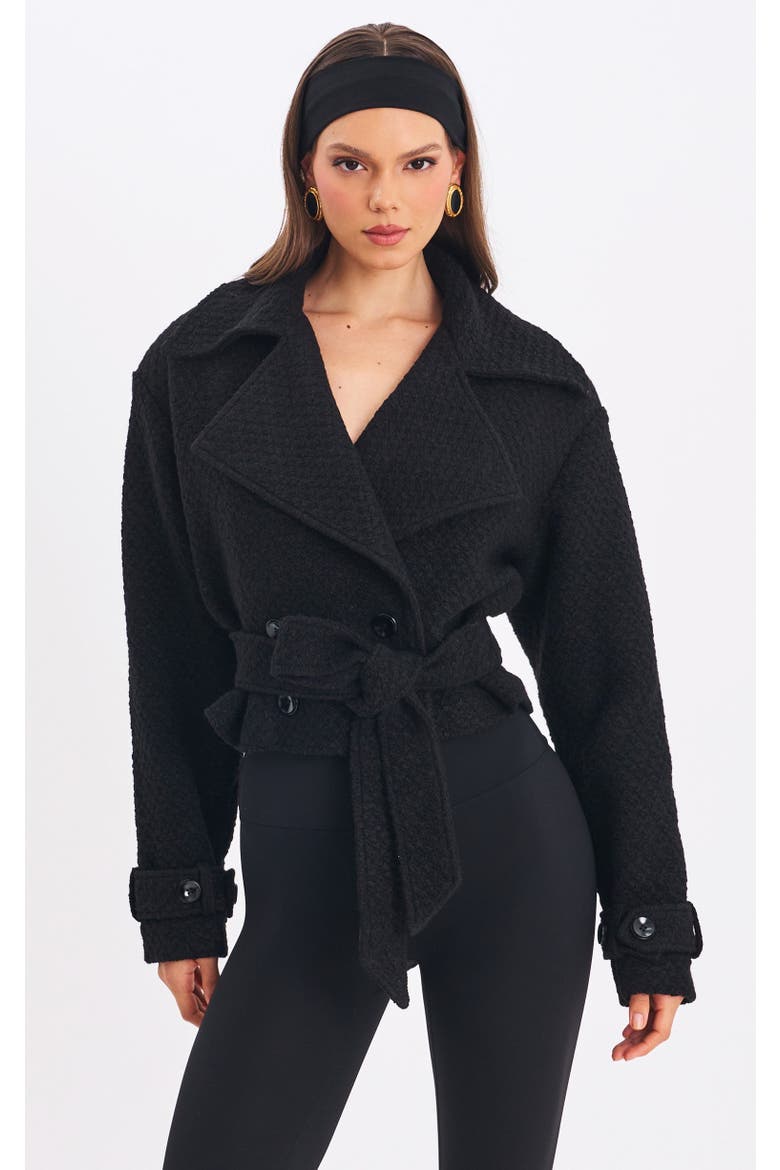 Dara Wool Blend Cropped Double-Breasted Belted Coat, Main, color, Black