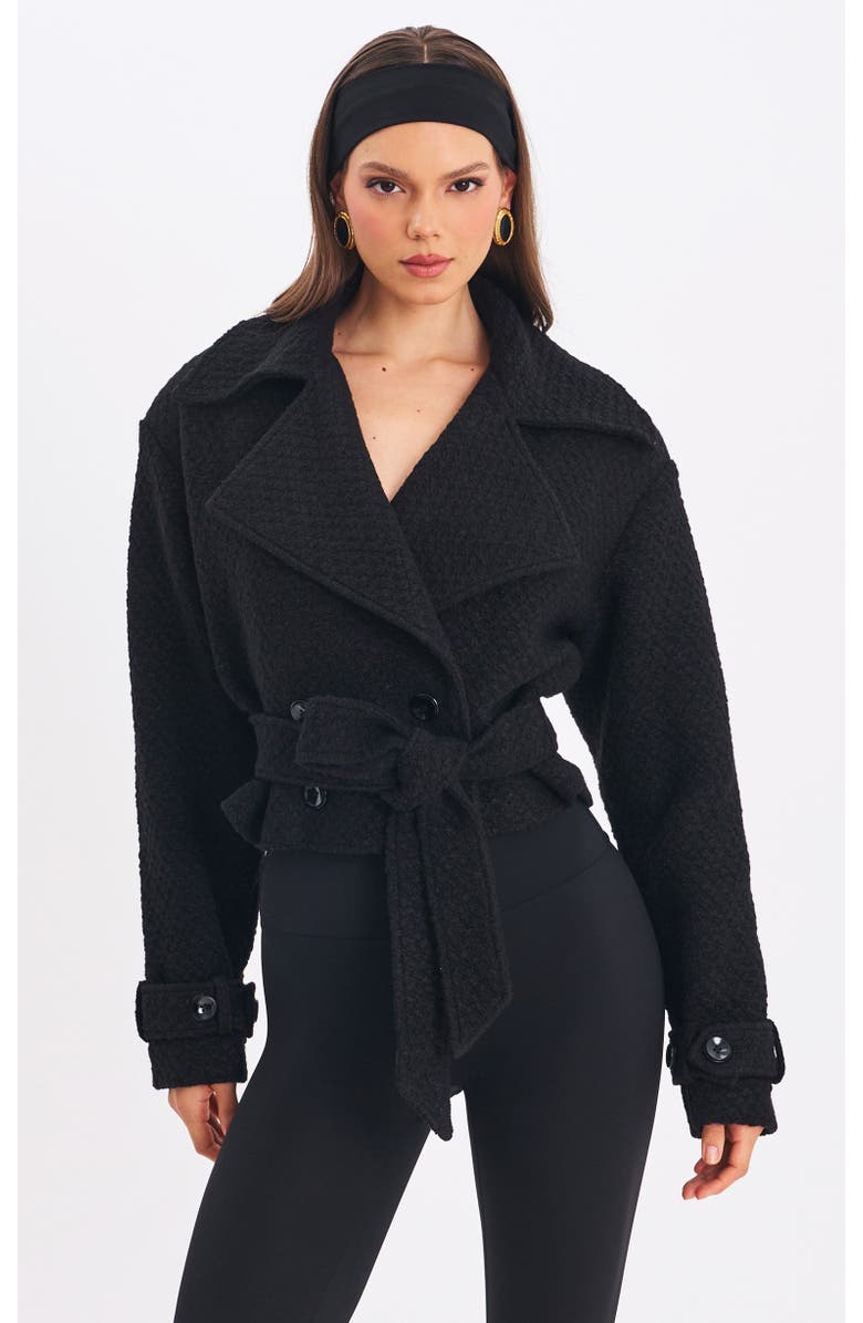 Miss Circle Dara Wool Blend Cropped Double-Breasted Belted Coat, Main, color, Black