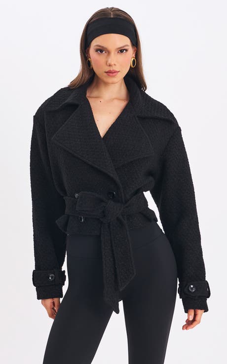 Dara Wool Blend Cropped Double-Breasted Belted Coat