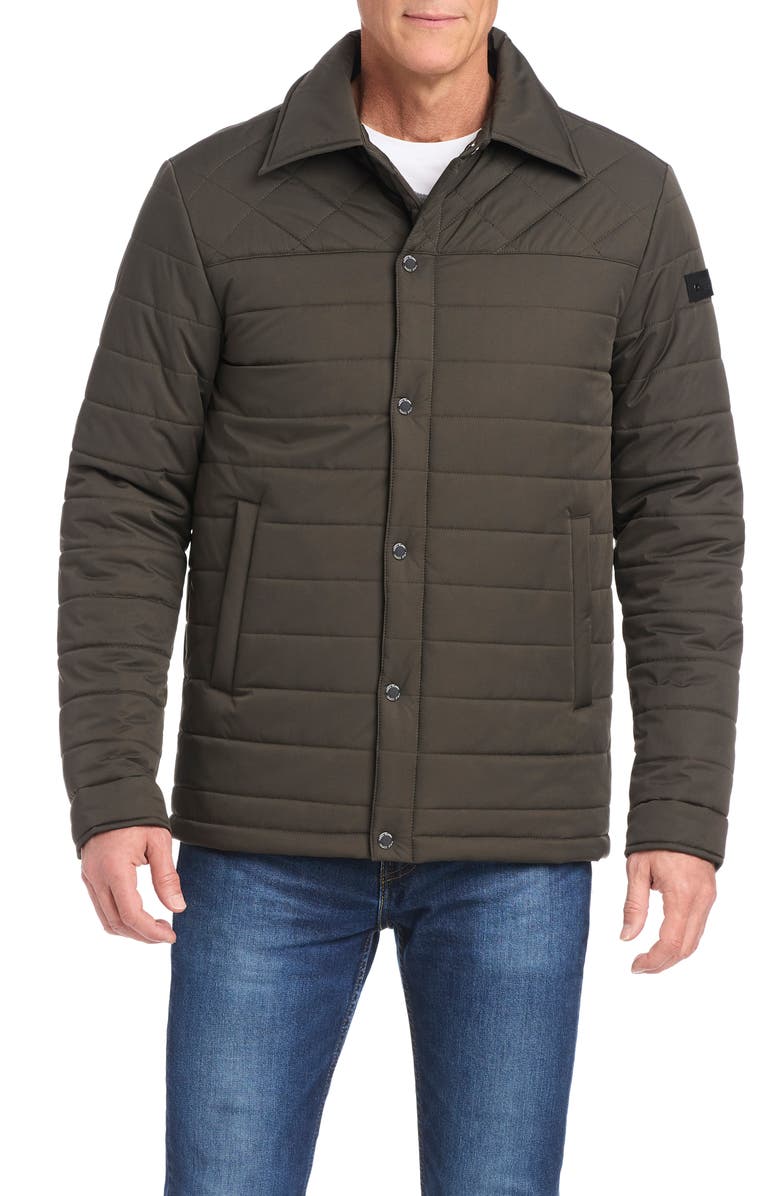 Vince Camuto Quilted Shirt Jacket, Main, color, Dark Olive