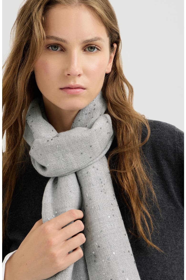 Cashmere and silk diamond yarn scarf, Alternate, color, Light Grey