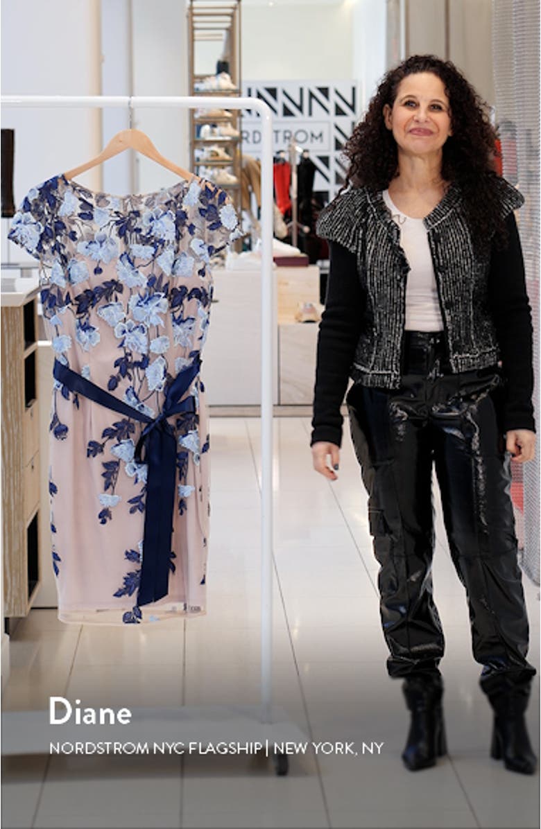 Embroidered Floral Tie Waist Sheath Dress, sales video thumbnail