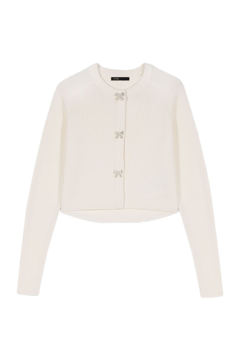 Jewelled bow-button cardigan, Main, color, Ecru
