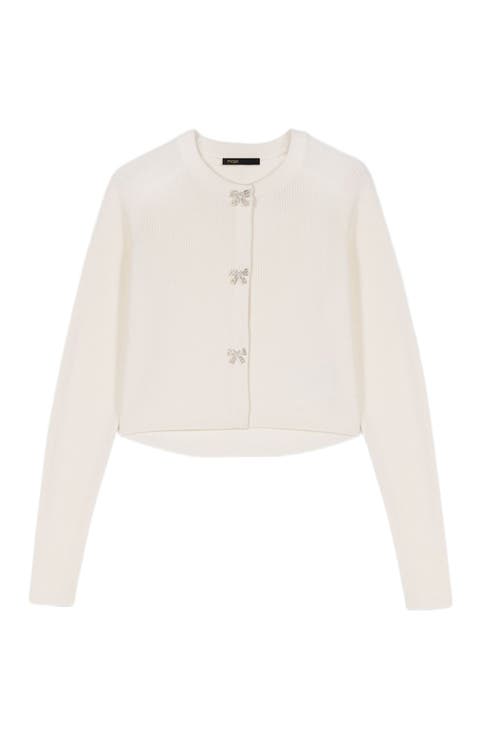 Jewelled bow-button cardigan