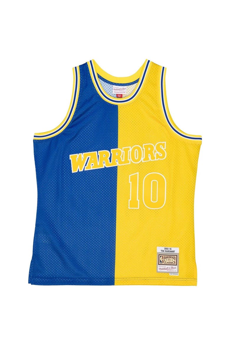 Men's Mitchell & Ness Tim Hardaway Royal/Gold Golden State Warriors Hardwood Classics 1990/91 Split Swingman Jersey, Alternate, color, Royal
