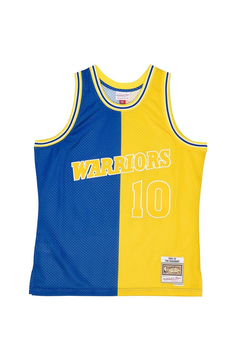 Mitchell & Ness Men's Mitchell & Ness Tim Hardaway Royal/Gold Golden State Warriors Hardwood Classics 1990/91 Split Swingman Jersey, Alternate, color, 