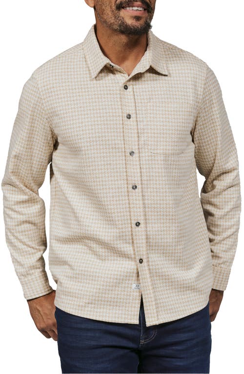 7 Diamonds Generation Houndstooth Knit Button-Up Shirt in Tan 