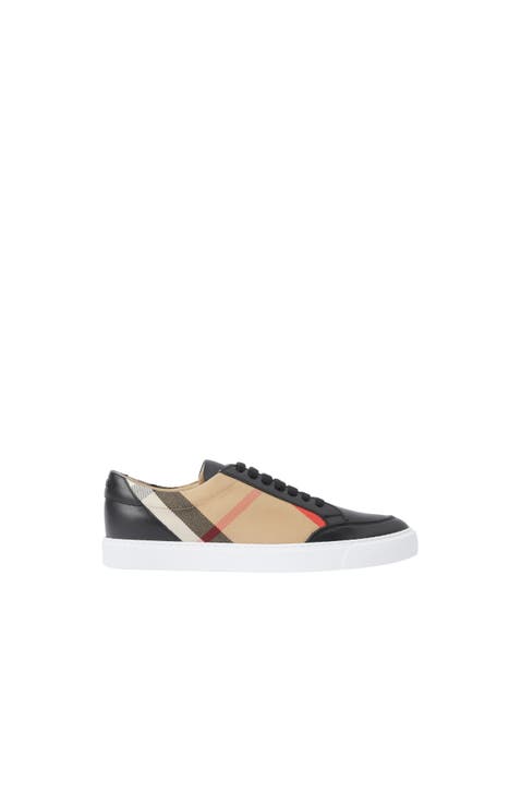 Check and Leather Sneakers