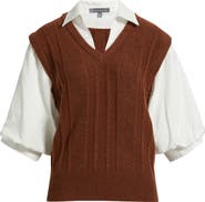 Wit & Wisdom Mixed Media Elbow Sleeve Shirt & Sweater Vest