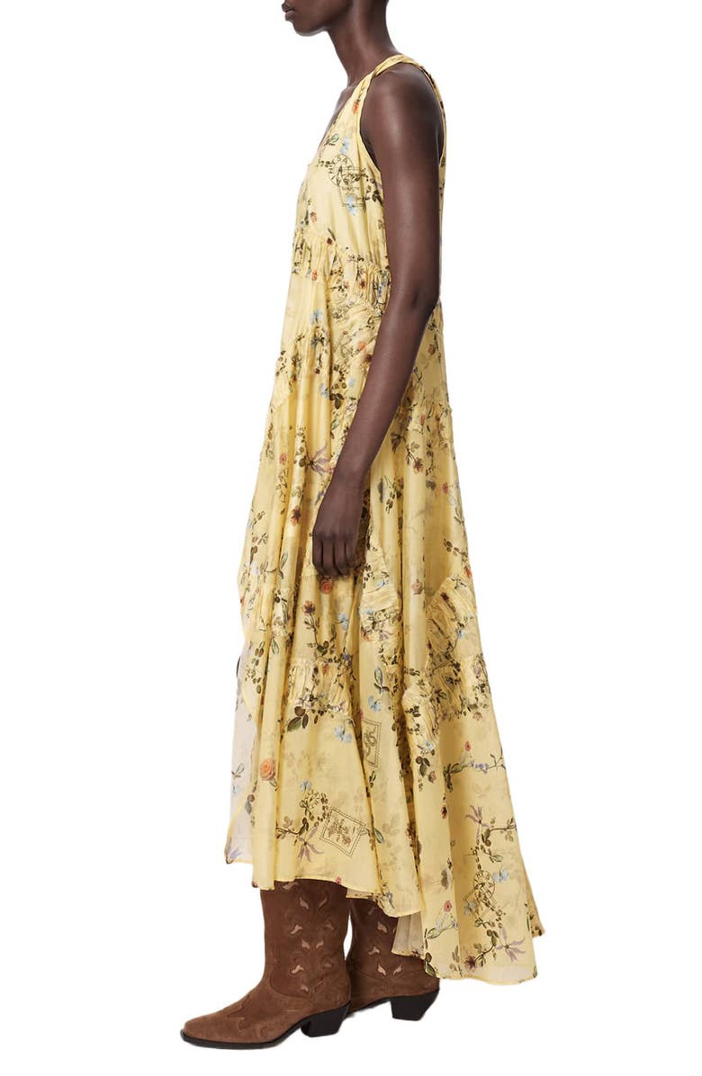 AllSaints Dorina Floral High-Low Maxi Dress, Alternate, color, Carmel Pale Yellow