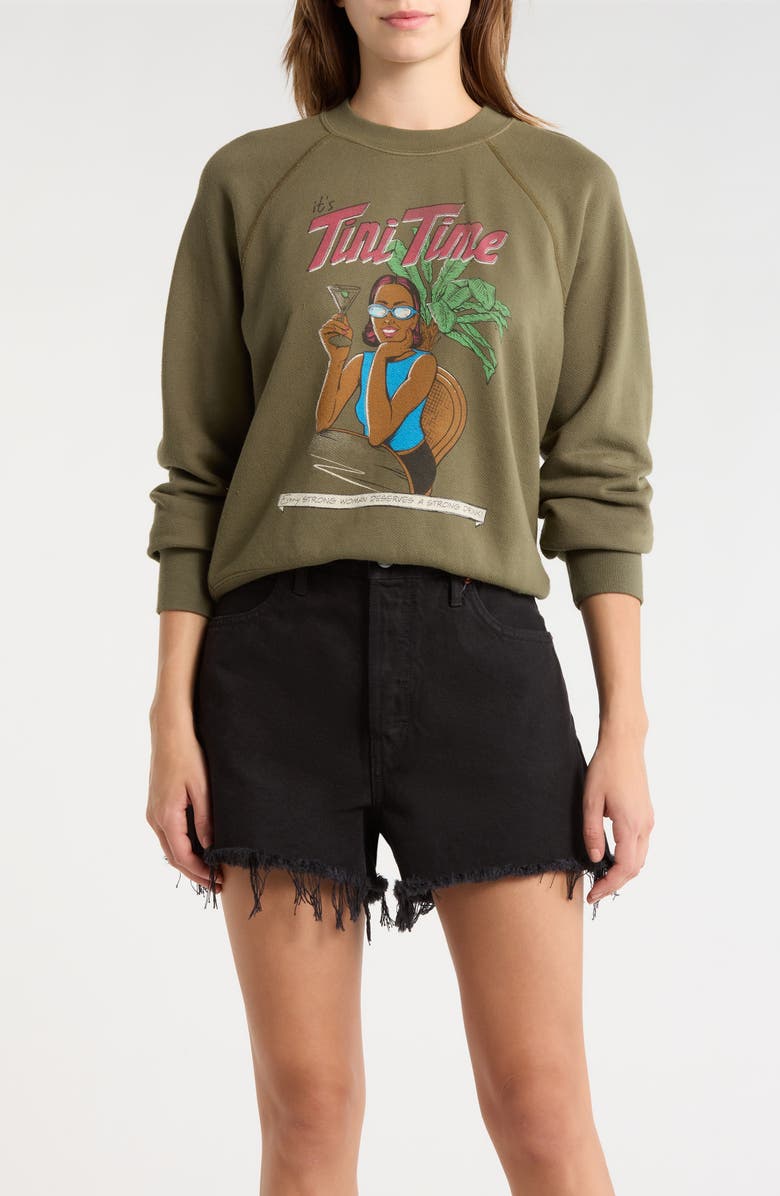 Re/Done Classic Tini Time Crewneck Sweatshirt, Main, color, Fatigue
