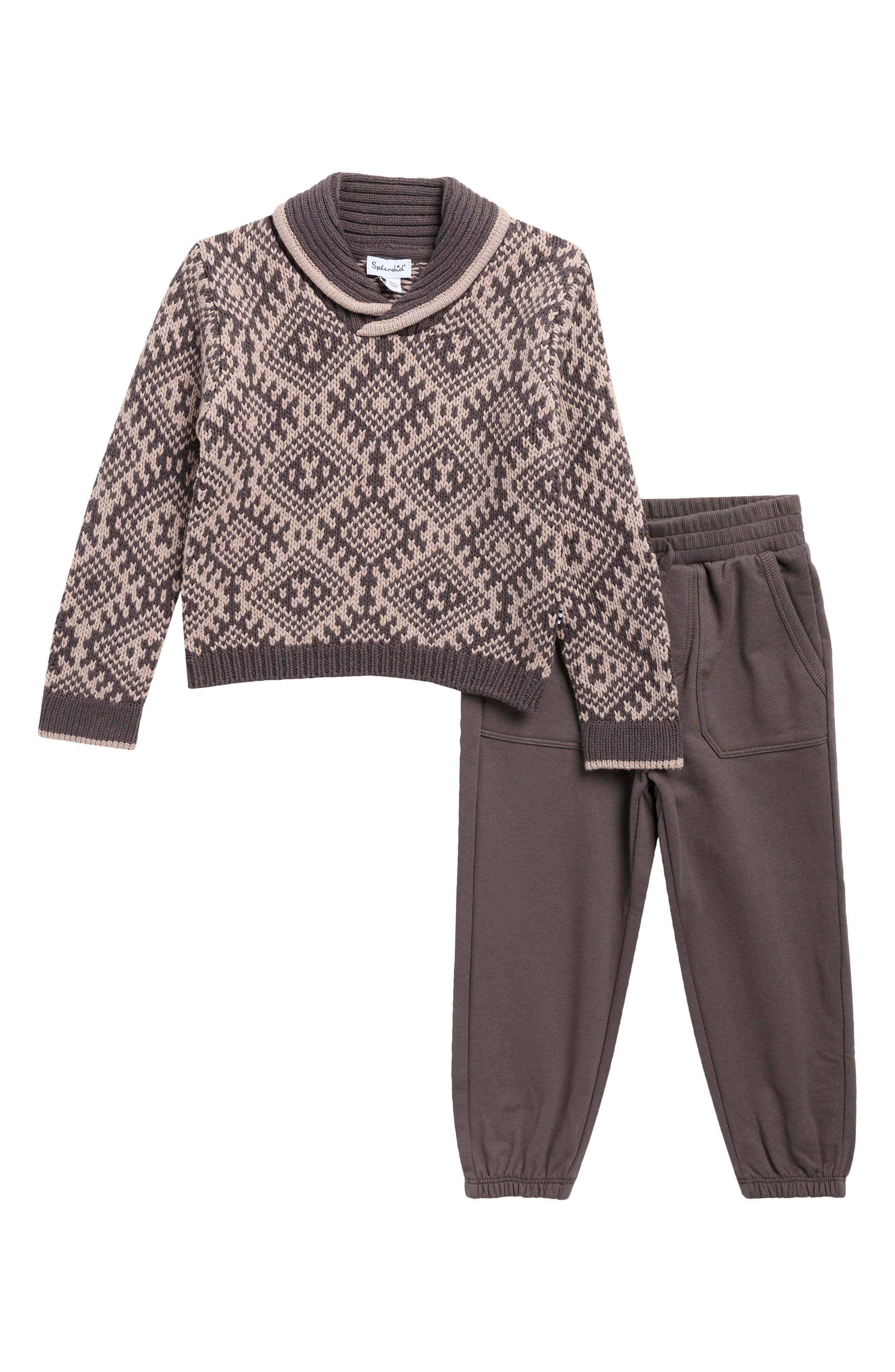 Kids' Shawl Collar Sweater & Pants Set