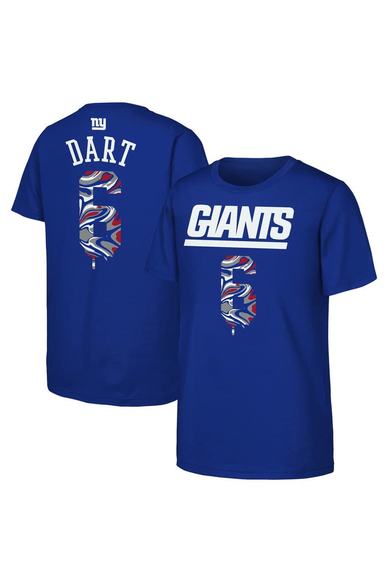 Youth Outerstuff Jaxson Dart Royal New York Giants Drip Player Name & Number Mainliner T-Shirt, Main, color, Royal