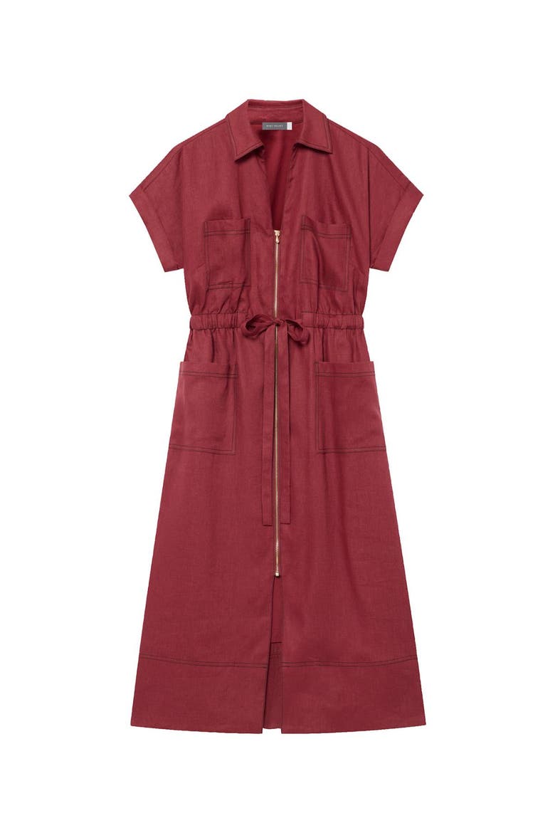 Linen Midi Shirt Dress, Alternate, color, Burgundy