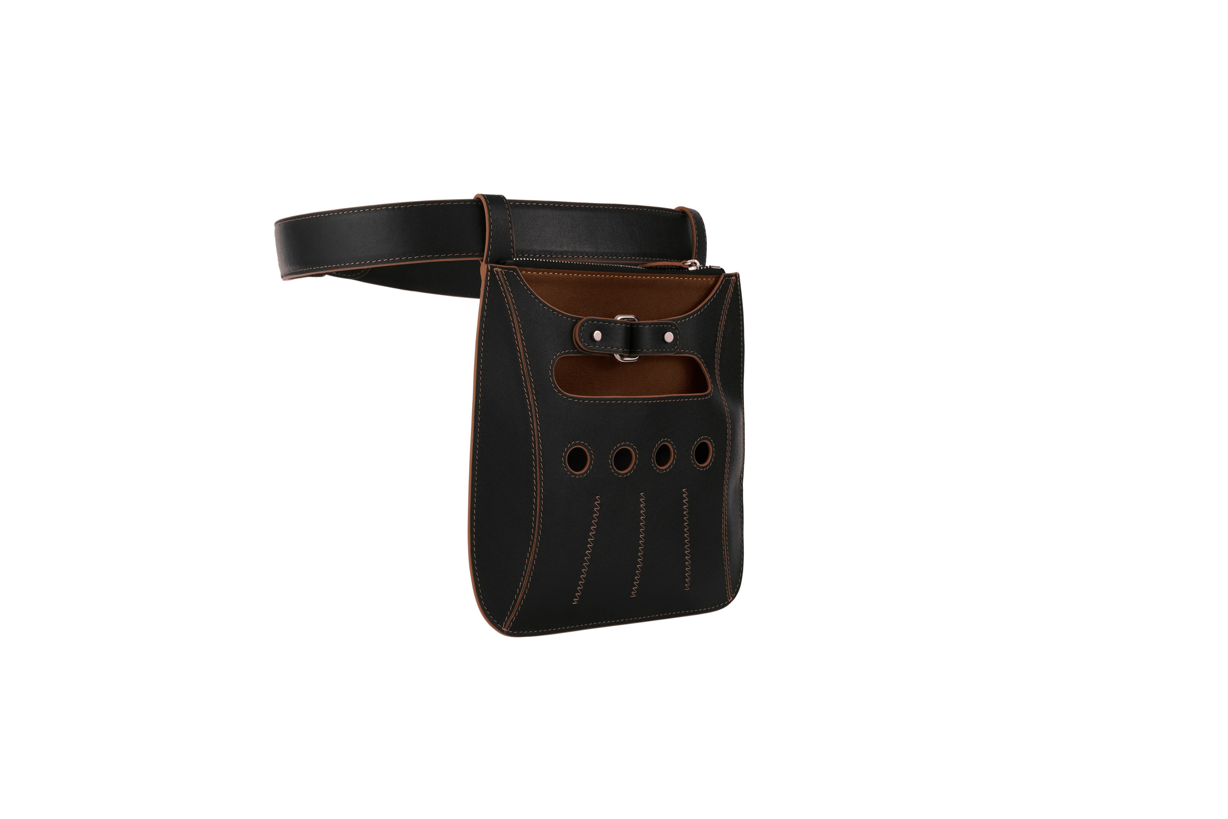 PERRIN PARIS Cabbie Belt Bag, Alternate, color, Black/Caramel