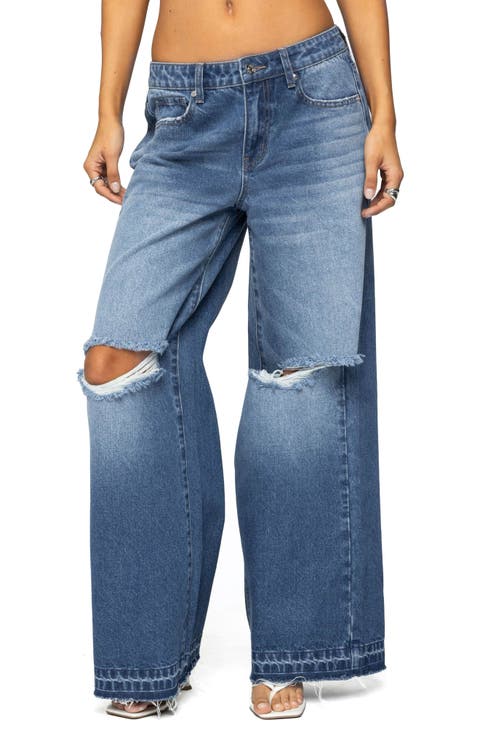 Xenia Ripped Low Rise Wide Leg Jeans
