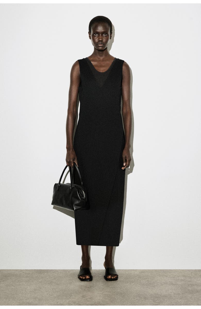 COS V-Neck Wrapped Midi Dress, Main, color, Black