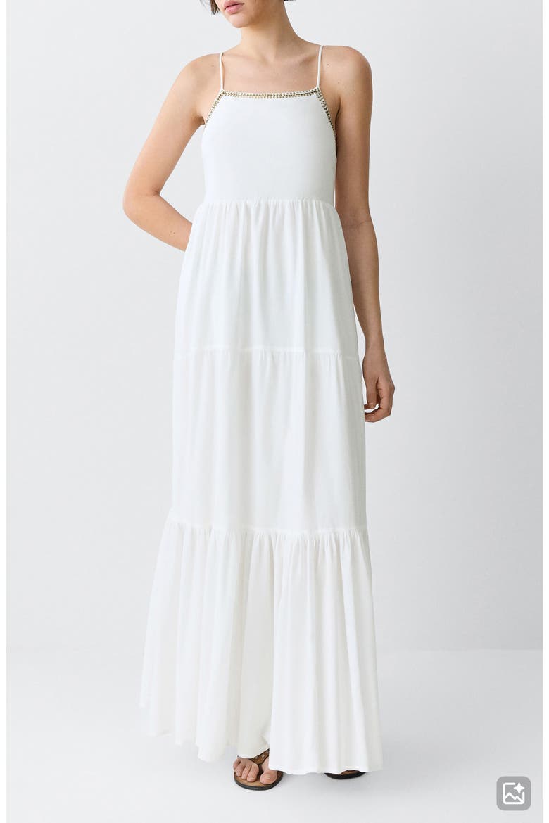 Sequin Beaded Trim Tiered Maxi Dress, Main, color, OFF WHITE