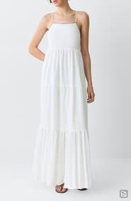 MANGO TEEN Sequin Beaded Trim Tiered Maxi Dress