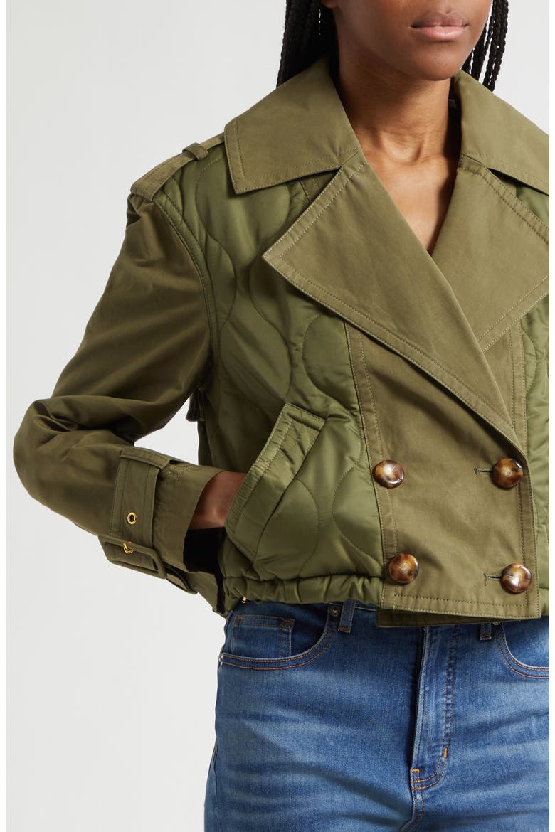Harris Crop Mixed Media Double Breasted Jacket, Alternate, color, STONE ARMY