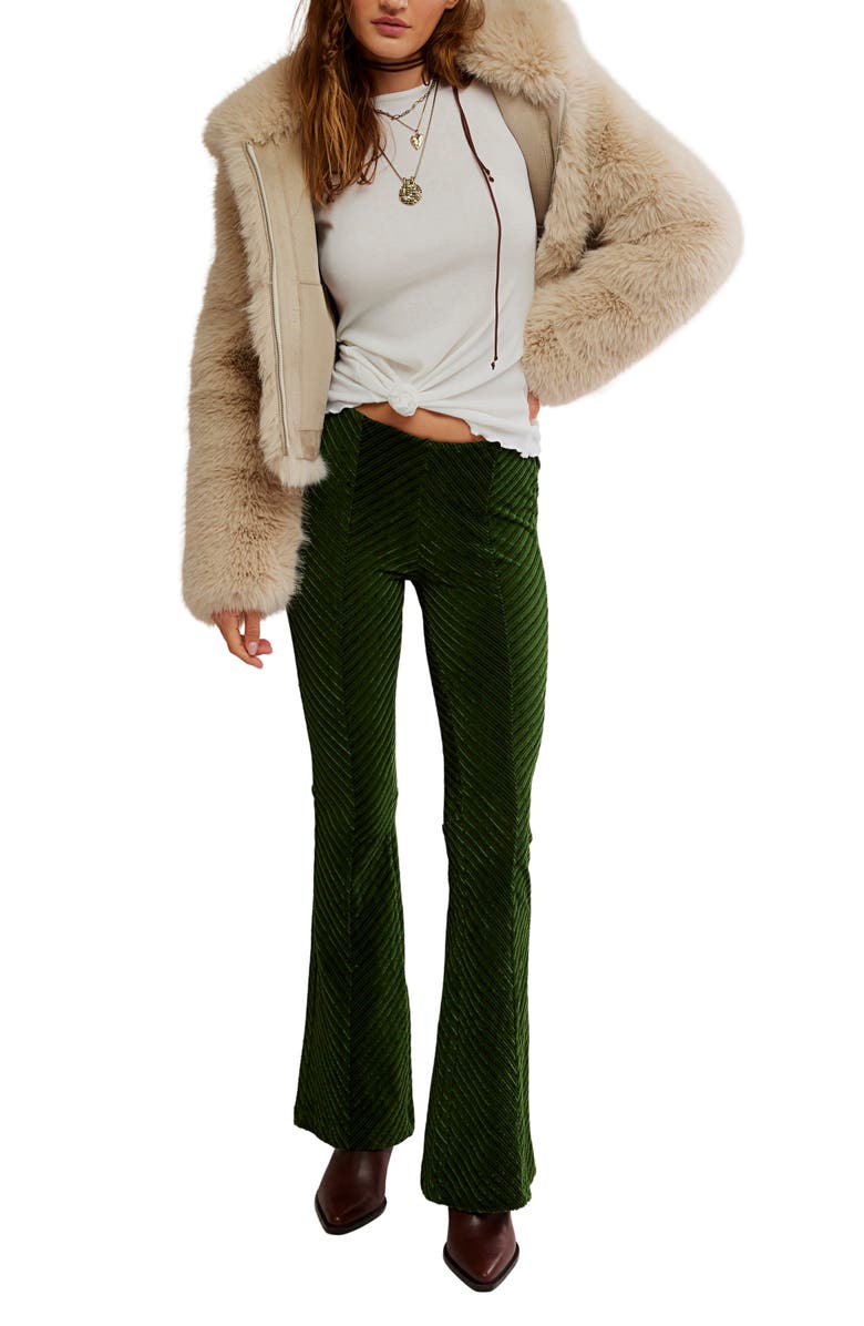 Free People Penny Flare Velvet Pants, Alternate, color, Night Forest