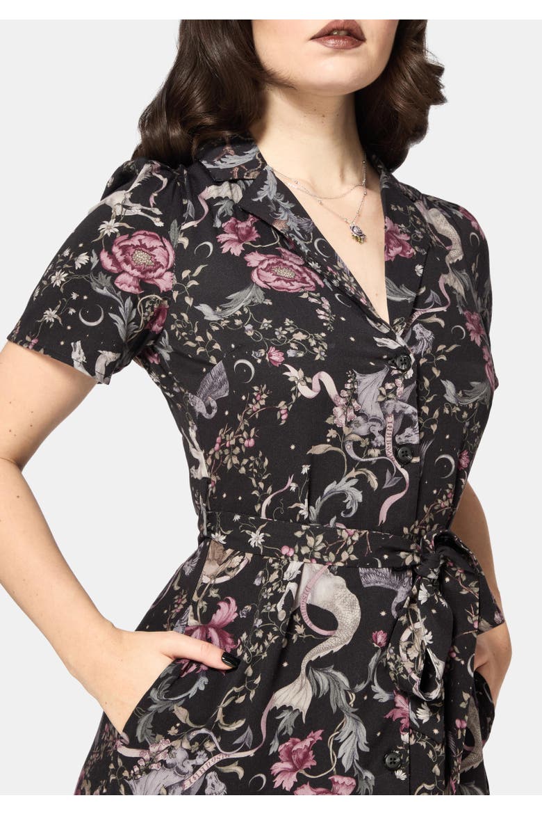Merunicorn Enchanted Forest Shirt Dress, Alternate, color, Black