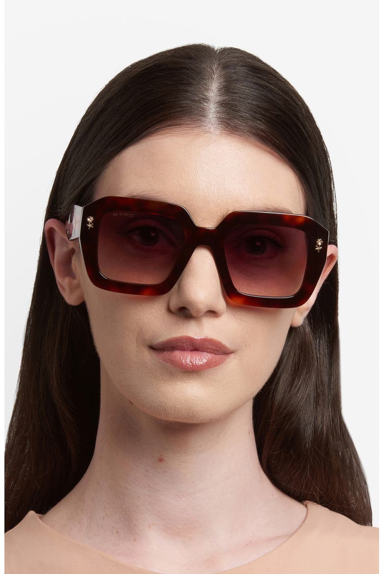 52mm Gradient Rectangular Sunglasses, Alternate, color, HAVANA RED