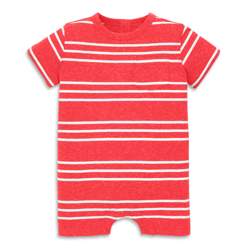 Primary Baby Heathered Pocket Shortie In Stripe In Strawberry White Stripe