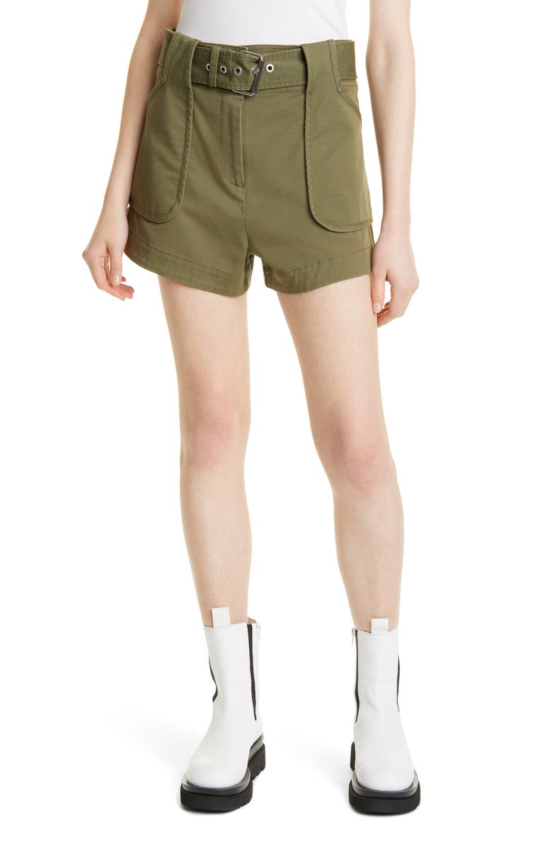 Derek Lam 10 Crosby Montery Belted Cotton Blend Shorts, Main, color, Fatigue